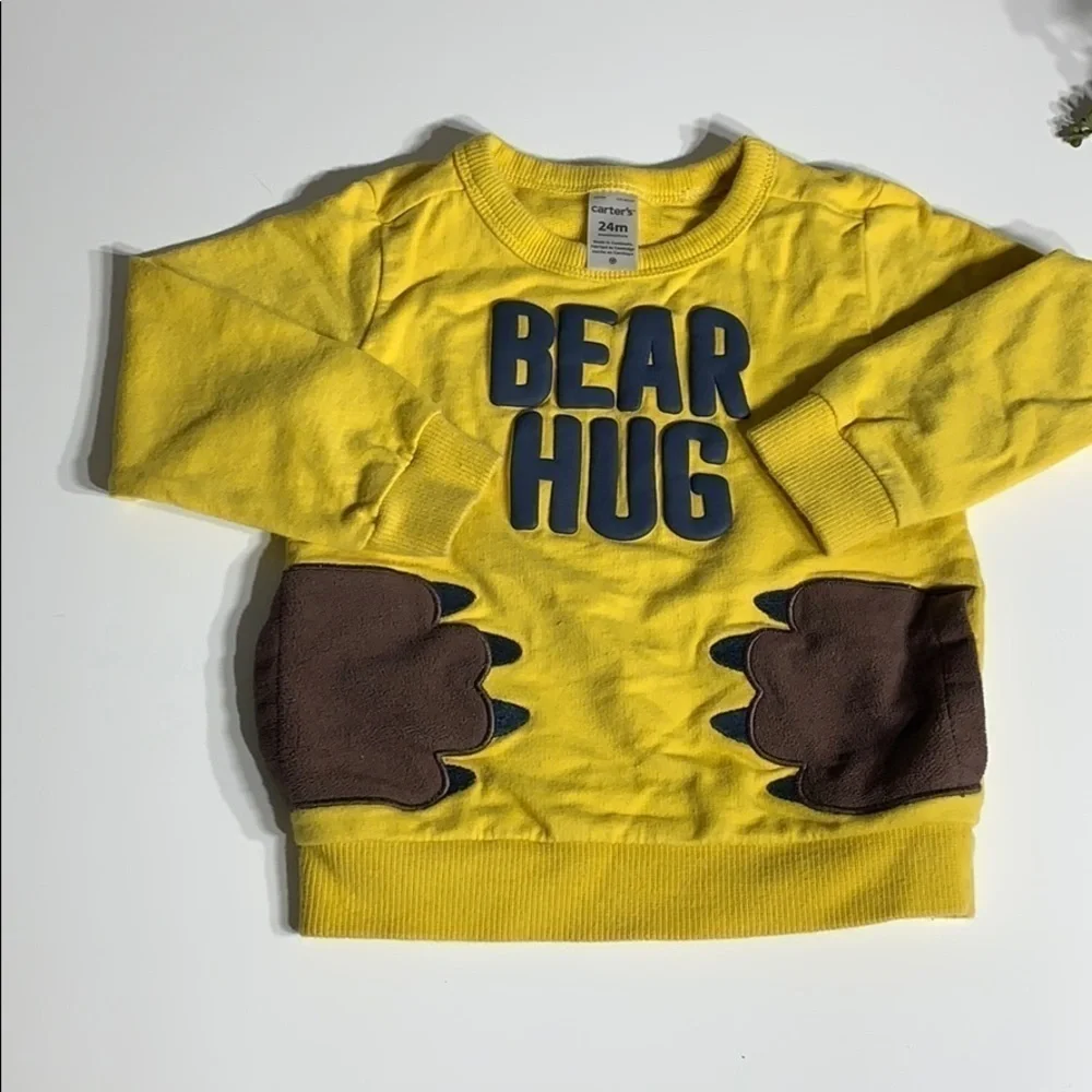 Carter’s Bear Hug Double Pocket Sweatshirt yellow pullover toddlers 24 M